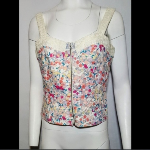 I Heart Ronson Crop Top Floral Zipper Front - Picture 1 of 5